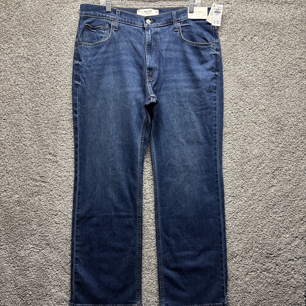 Hollister Men's 36x34 Relaxed Boot Stretch Jeans Wide Leg Medium Wash RARE NWT